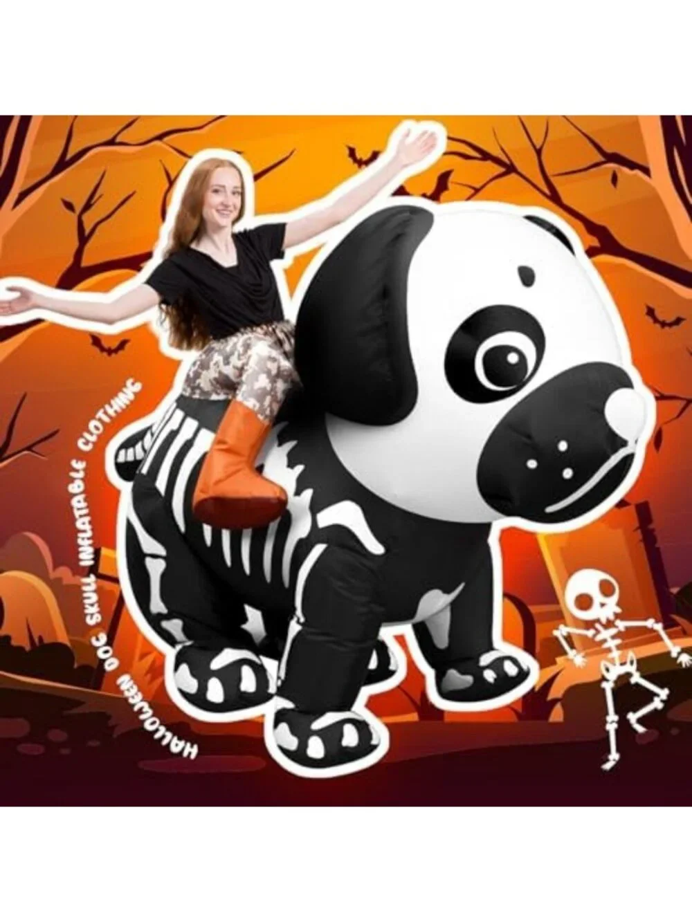 Halloween Skeleton Inflatable Dog Costume for Adults - Fun Ride-On Outfit